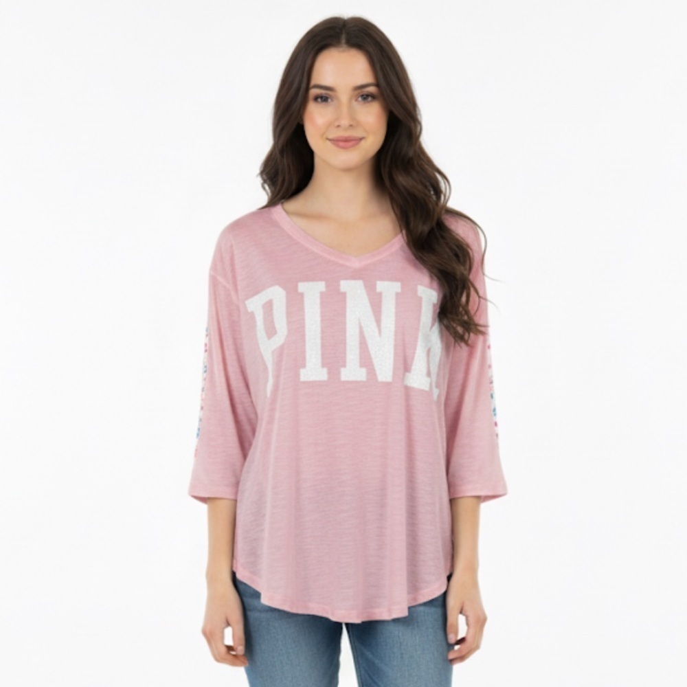 PINK Victoria's Secret Light Pink Long Sleeve Tee size small oversized